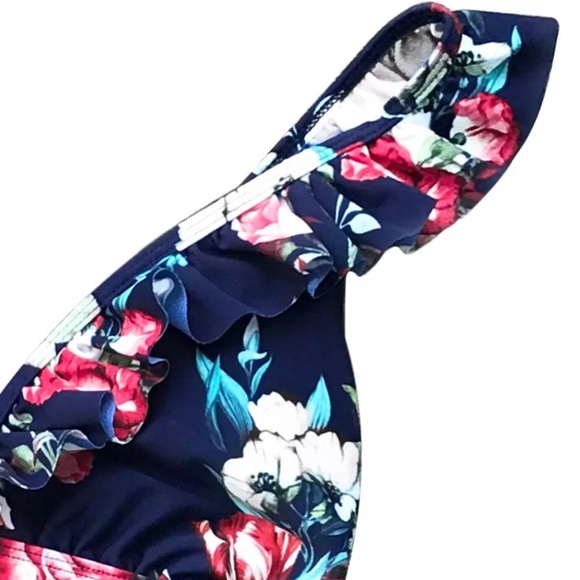 Floral Navy Ruffled Bikini Swimsuit - Picture 6 of 8